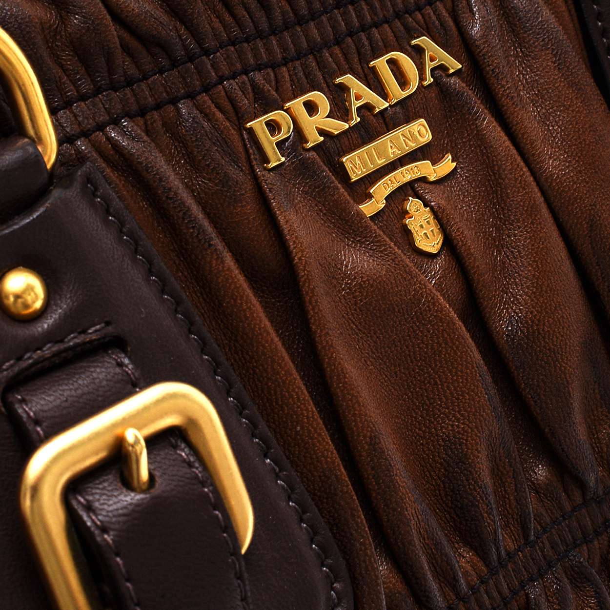 Prada - Brown  Gaufree Leather Tophandle Bag
